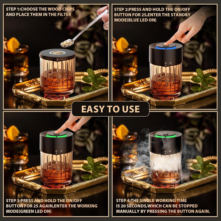 Electric Whisky Smoker Set, Cocktail Smoker Kit mit 6 Holzspänen, Whiskey Smoker Kit Mit Eingebautem