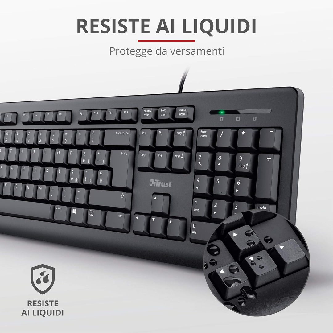 Trust Taro USB-Tastatur und Maus, kabelgebunden, italienisches QWERTY-Layout, für PC/Laptop/Notebook