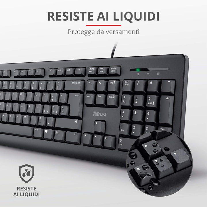 Trust Taro USB-Tastatur und Maus, kabelgebunden, italienisches QWERTY-Layout, für PC/Laptop/Notebook