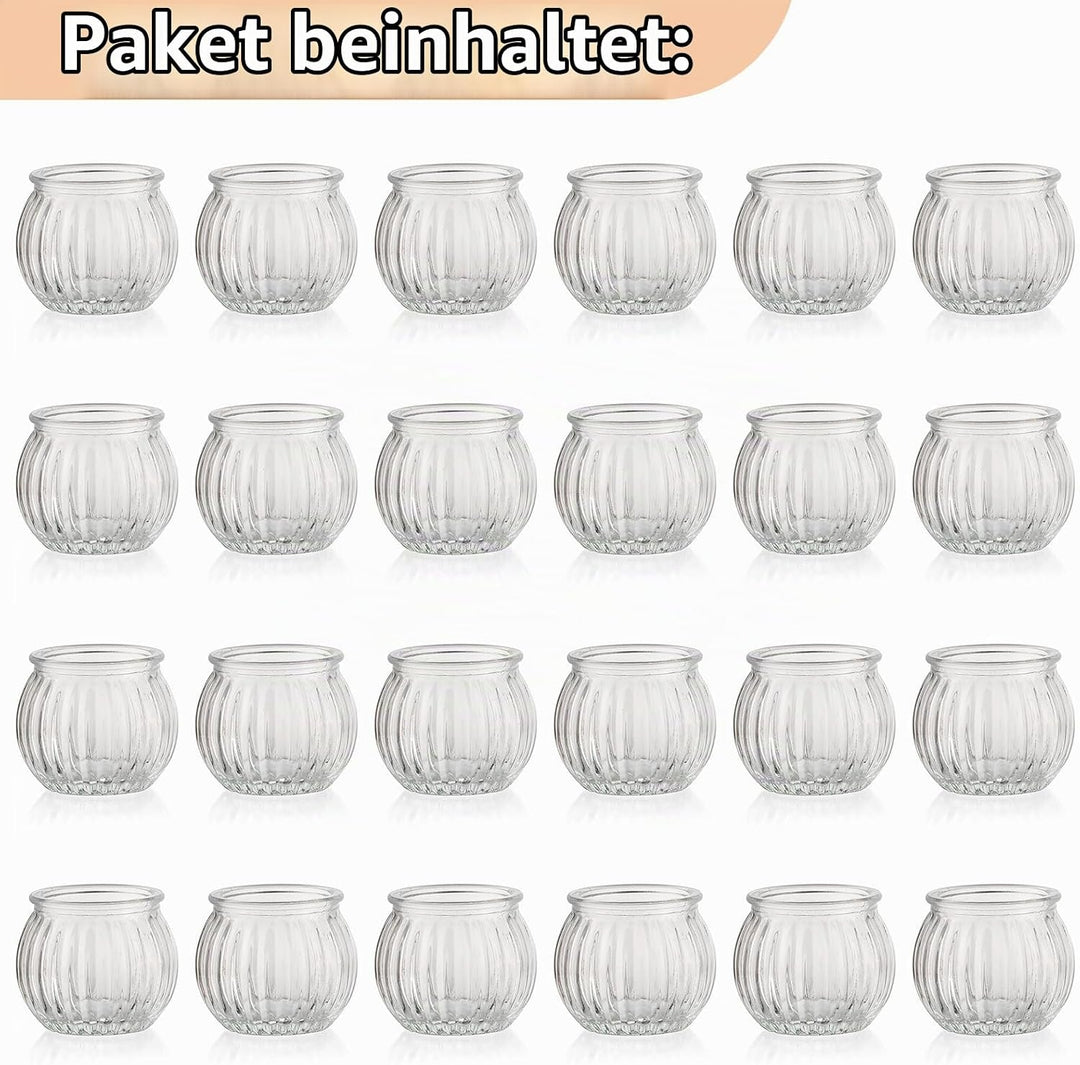 NUPTIO Klar Teelichthalter Teelichtgläser Glas: 24 Pack Kürbis Kerzengläser Klein Teelichtglas Teeli