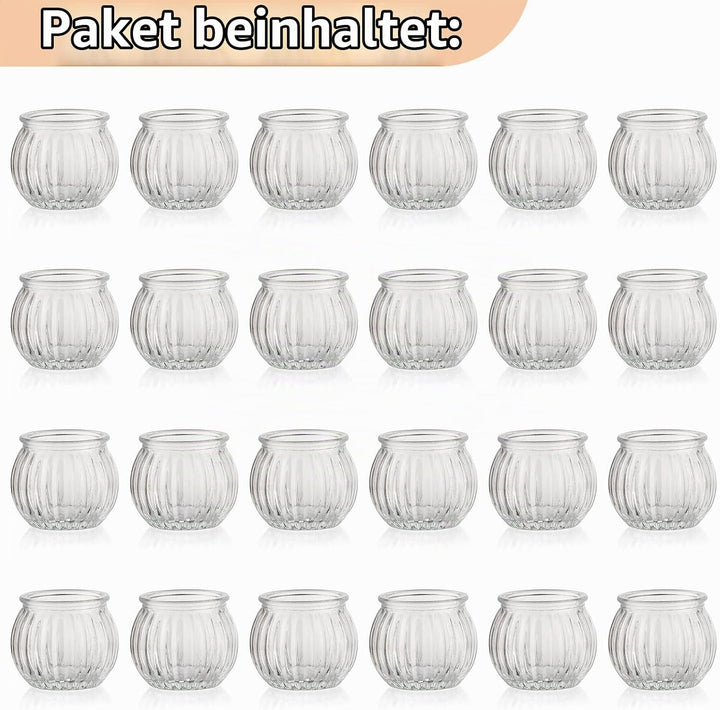 NUPTIO Klar Teelichthalter Teelichtgläser Glas: 24 Pack Kürbis Kerzengläser Klein Teelichtglas Teeli