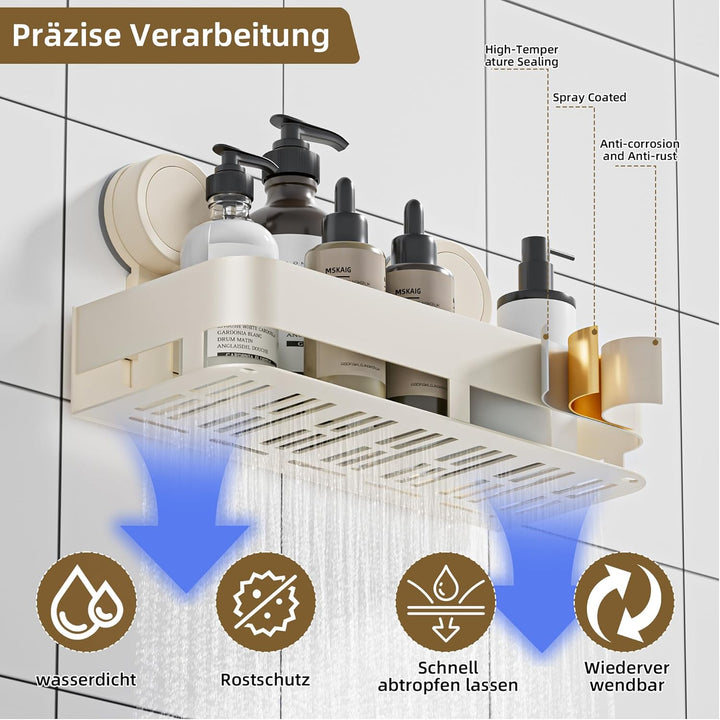 HNVNER Duschablage Saugnapf, Duschregal Ohne Bohren, 10kg Tragfähigkeit, Duschablage Abnehmbare und