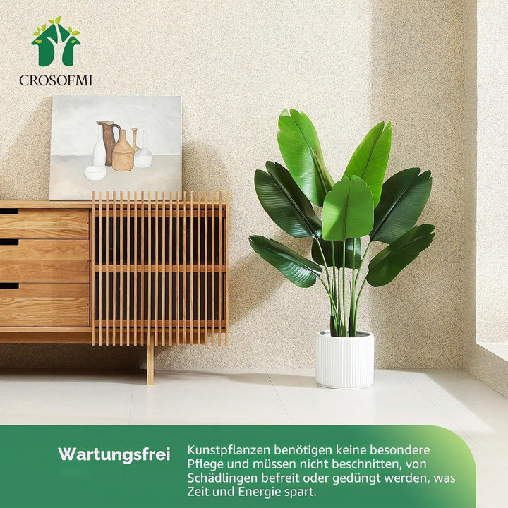 CROSOFMI Künstliche Paradiesvogel Pflanze 120cm künstliche Tropische Palme mit 8 Blättern perfekte k