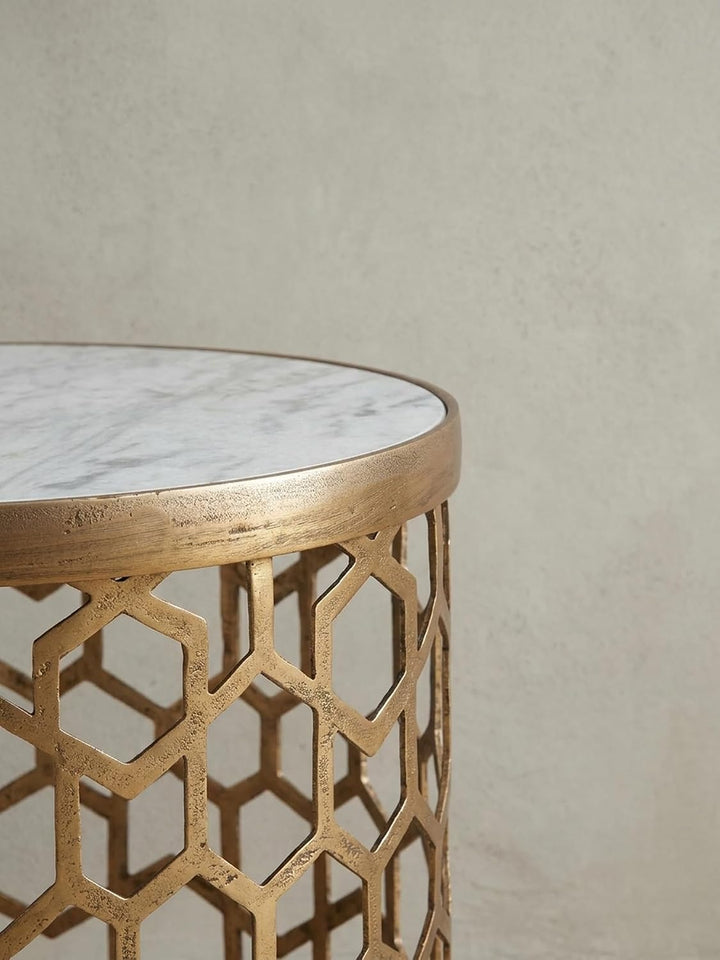 KADIMA DESIGN Couchtisch Marble - Design Wohnzimmertisch mit echtem Marmor Weiss, 60x60x36 cm, Metal