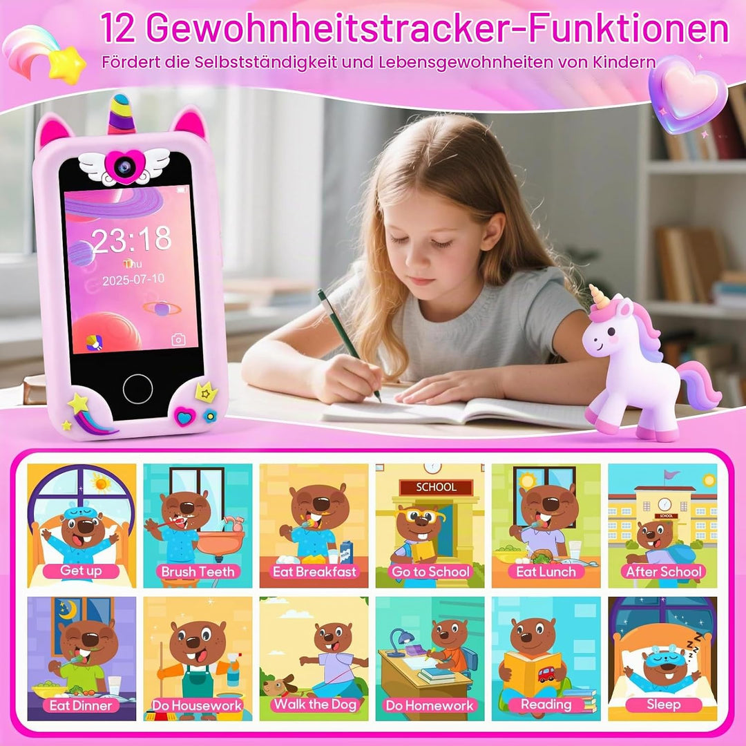Kinder Handy Smartphone, Kleinkind Einhorn Telefon Spielzeug für 3-8 Jahre alte Mädchen, Kinder Hand