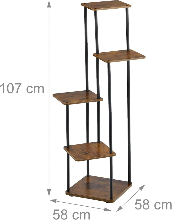 Relaxdays Pflanzenständer, 5 eckige Ebenen, HxBxT: 107 x 58 x 58 cm, Indoor Pflanzenregal, Industria
