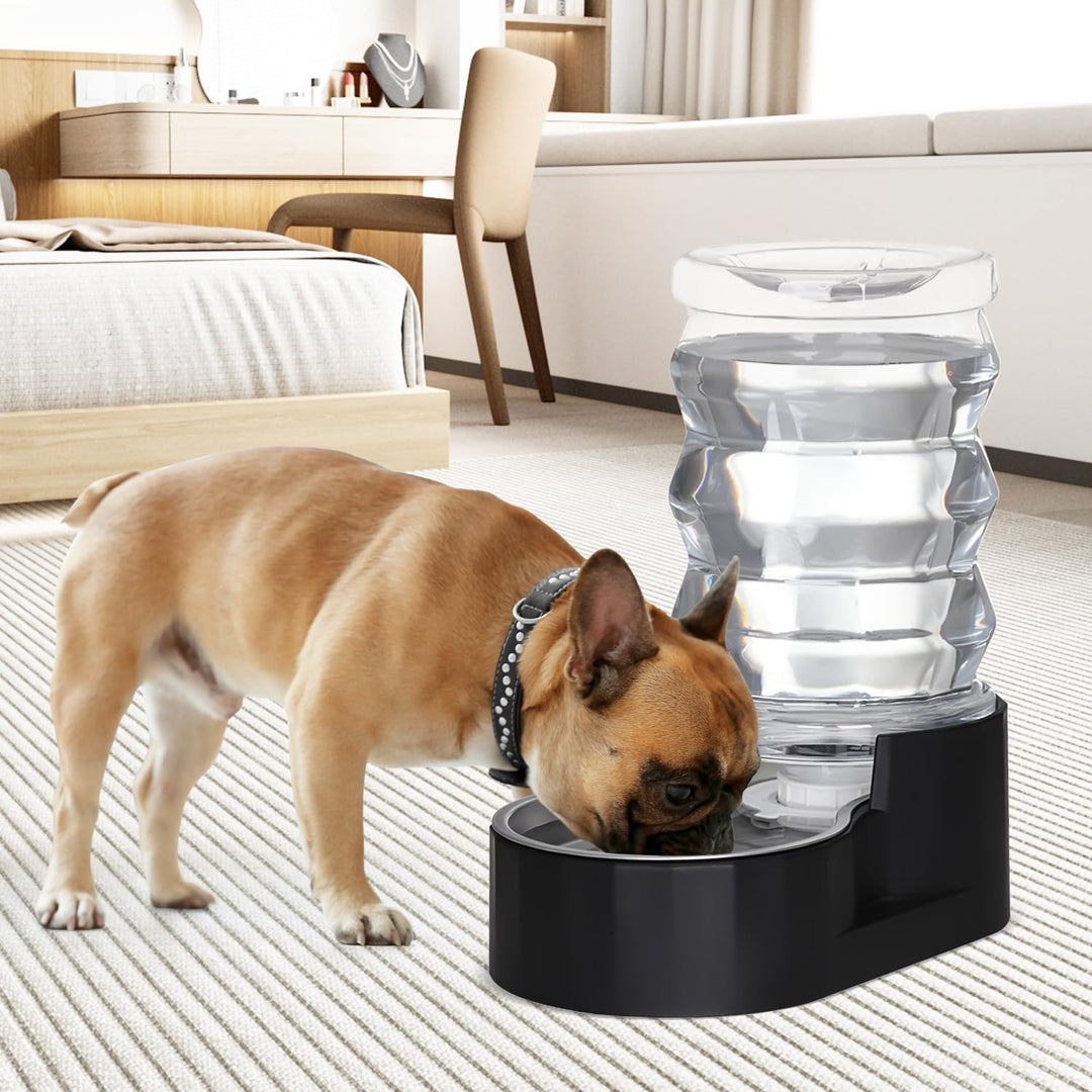 Sfozstra Wassernapfspender für Hunde - 6L Lagre Edelstahl - BPA-frei - Automatischer schwarzer Schwe