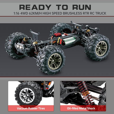 VATOS Ferngesteuertes Auto, Bürstenloses RC Auto 52 km/h 1:16 Monstertruck 2,4 GHz All Terrains Craw