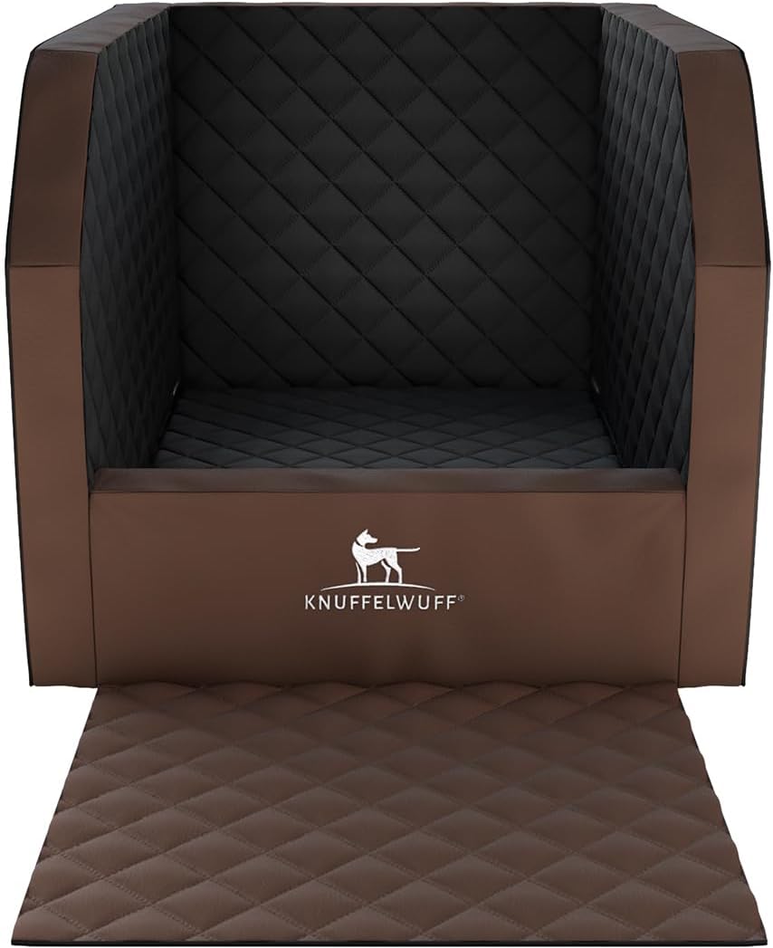 Knuffelwuff Cargo Hunde Transportbox fürs Auto Rücksitz 60 x 50 x 50 cm Braun/Schwarz | Memory Foam