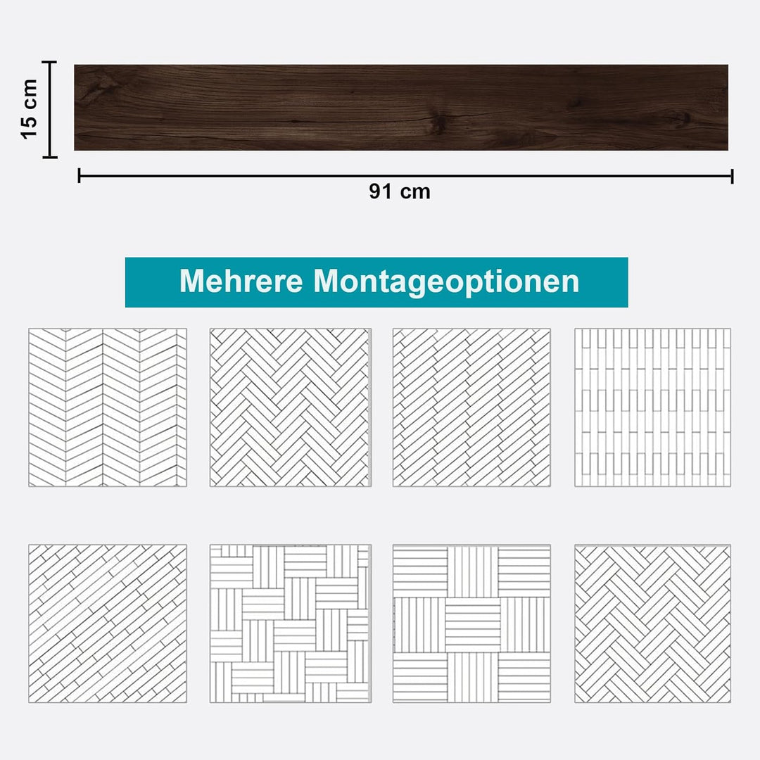 Oxdigi PVC Bodenbelag Selbstklebende 1.6m², Verdickt Holzoptik Vinylboden Bodenfliesen für Eingangst