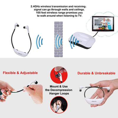 SIMOLIO Dual Digitale TV Hörsystem, 2.4GHz Kabelloser Kopfhörer für Fernseher & Musikanlagen mit Ers