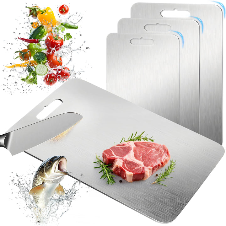 3 Stück Titan Schneidebrett, Edelstahl Titanium Cutting Board Doppelseitiges Lebensmittel Grade Schn