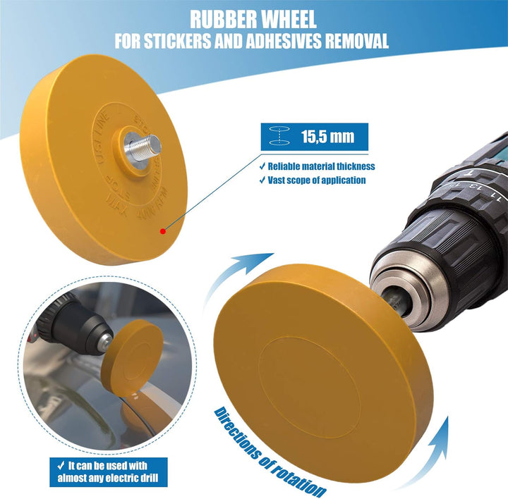 5 x Folienradierer Set mit 1x Adapter zum Professionellen Entfernen von Folien und Kleberesten am Fa