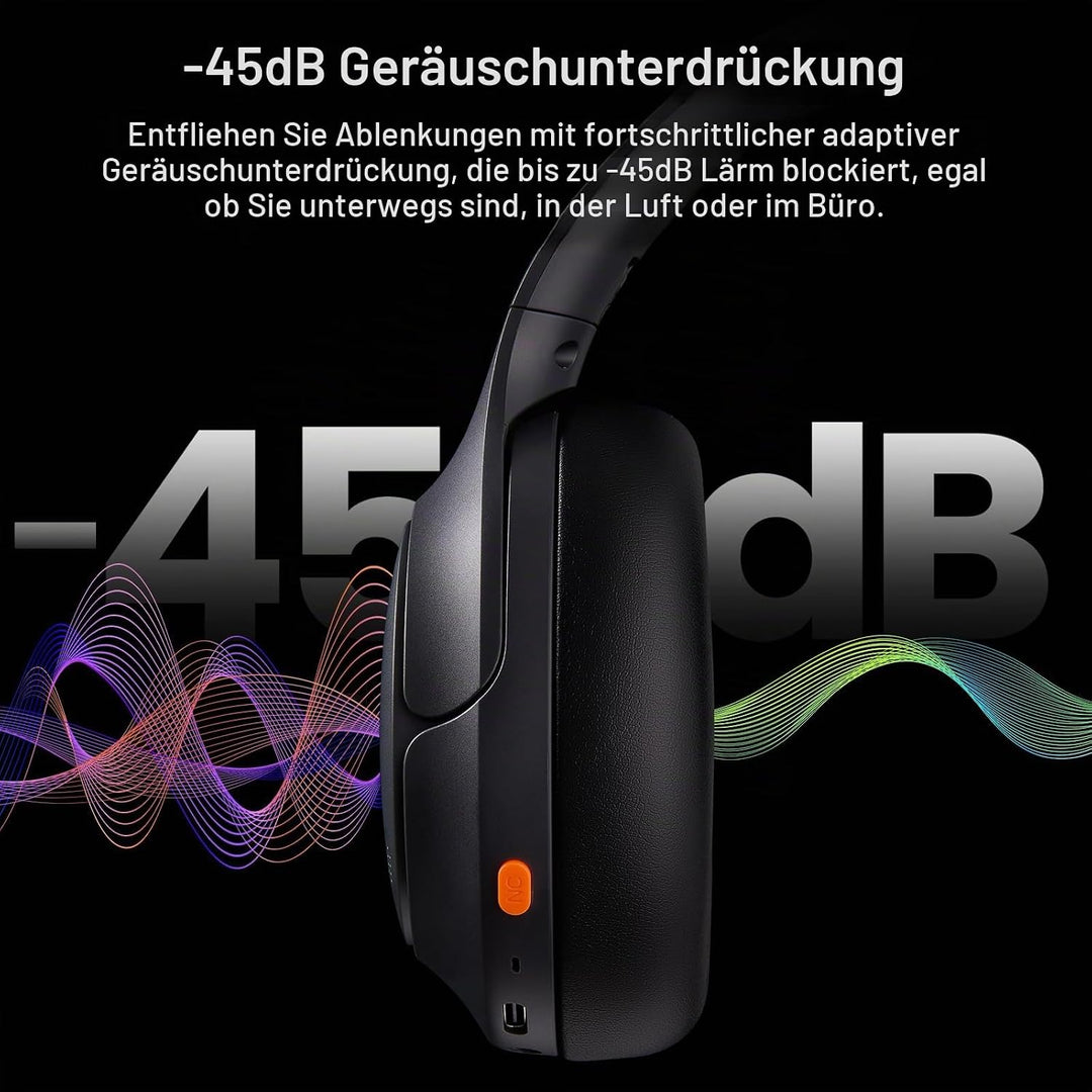TOZO HT3 Kopfhörer Kabellos Bluetooth Over Ear, Noise Cancelling Kopfhörer mit 5 Mics,90 Std, Hi-Res