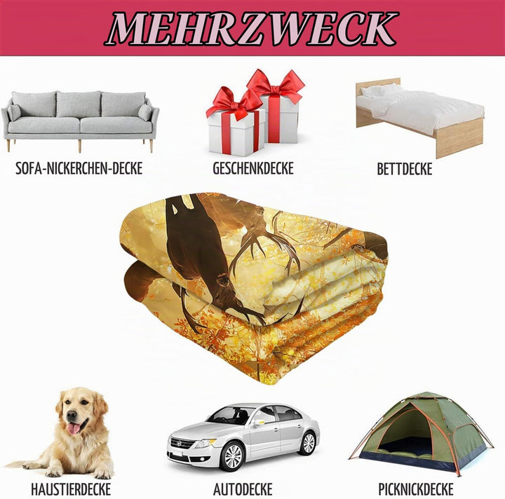 YISUMEI Decke 150x200 cm Kuscheldecken Sanft Flanell Weich Fleecedecke Bettüberwurf Hirsch im Herbst