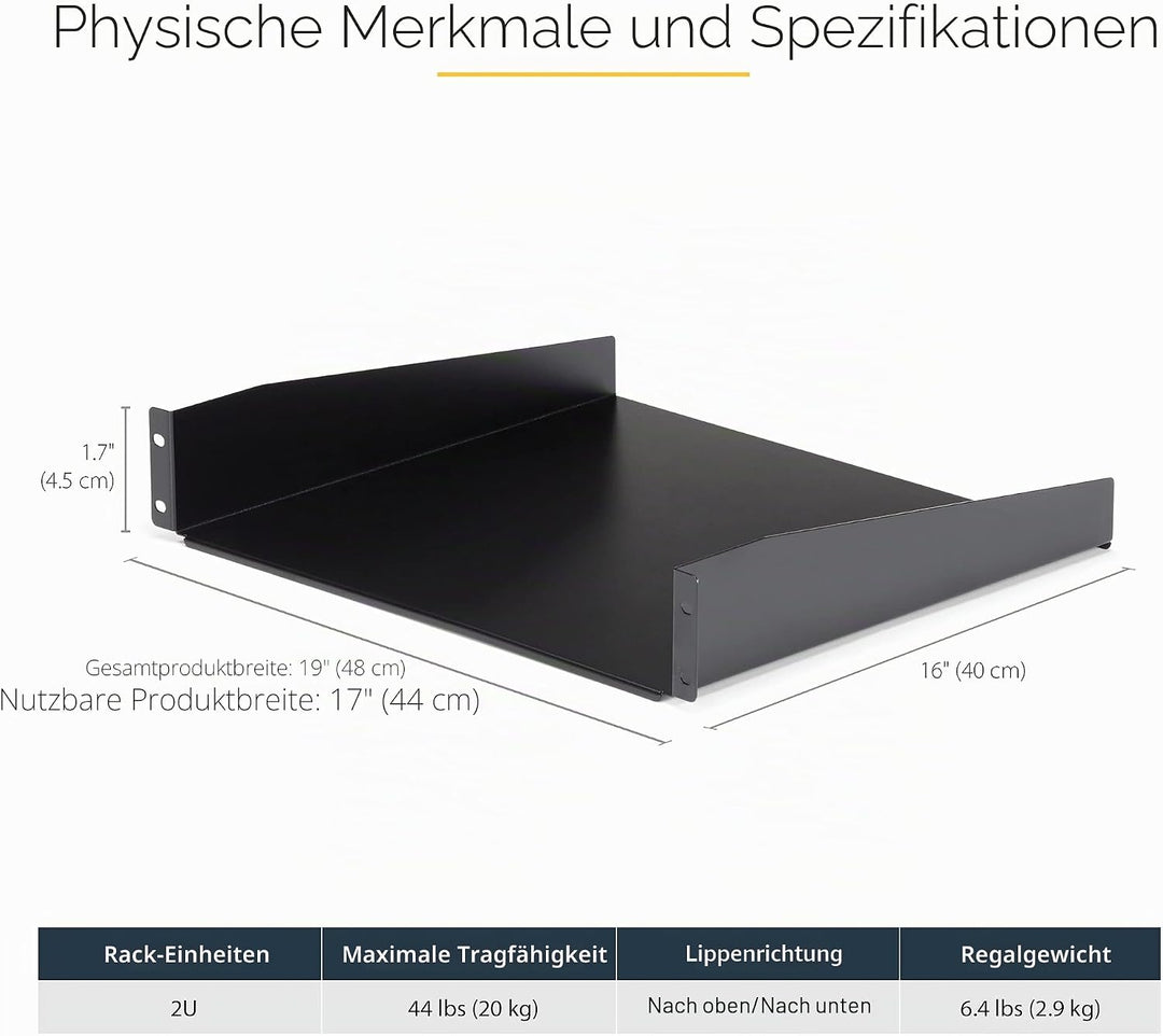 StarTech.com 2HE 19 Zoll Fachboden für Netzwerkschrank - Freitragendes Serverschrank boden/rack abla