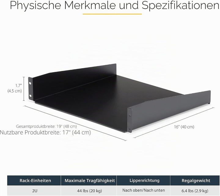 StarTech.com 2HE 19 Zoll Fachboden für Netzwerkschrank - Freitragendes Serverschrank boden/rack abla