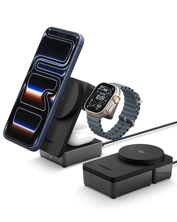 Spigen Essential Qi2.2 25W 3-in-1 MagSafe Ladestation [Inkl. 2 m USB-C Kabel] für iPhone 17/16 Pro M