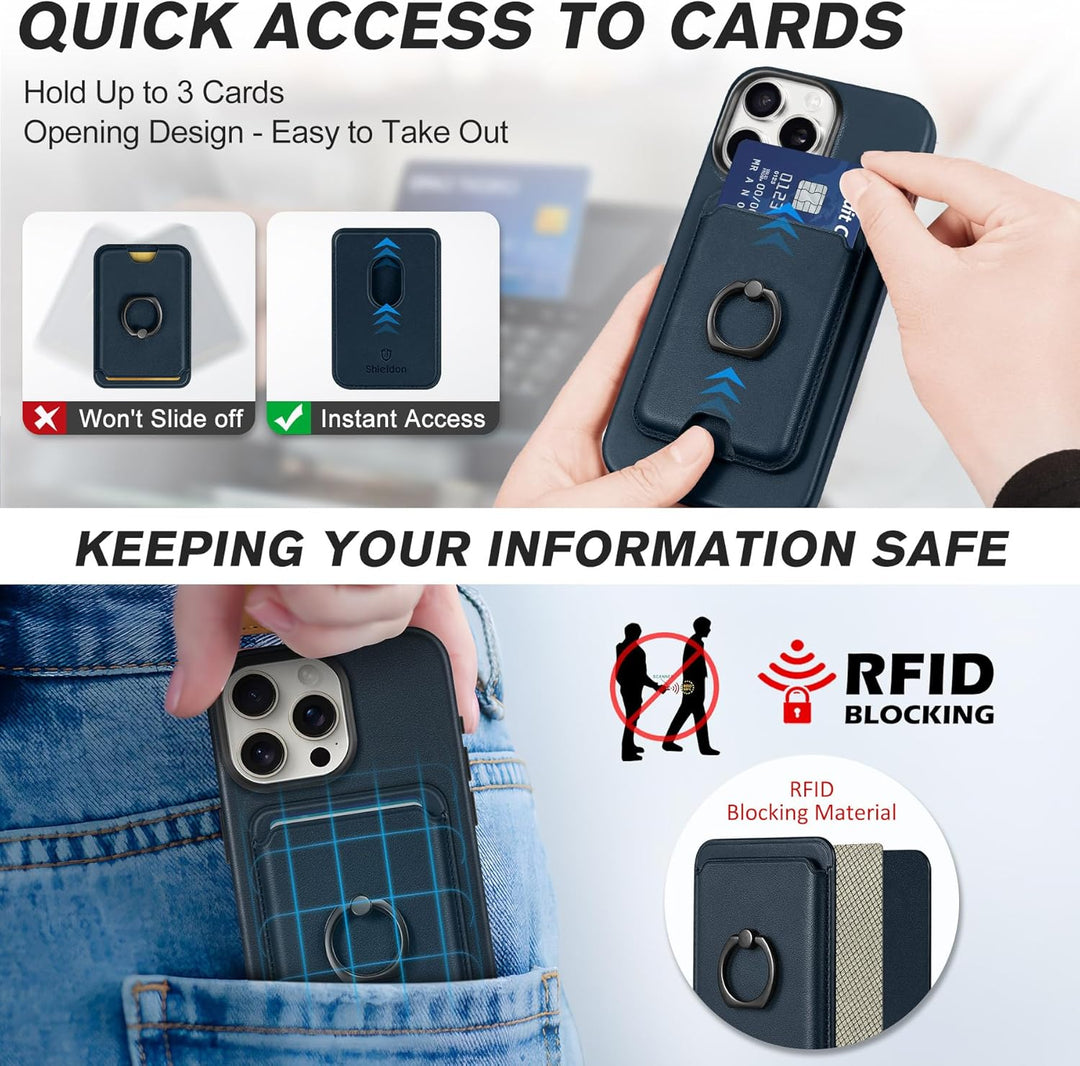 SHIELDON Handyhülle für iPhone 15 Pro Max Hülle Echt Leder Kartenhalter Ständer Abnehmbar Schutzhüll