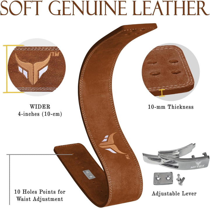 Mytra Fusion gewichthebergürtel 100% Echtes Leder Weightlifting Belt weisse Schnalle, Lifting Belt f