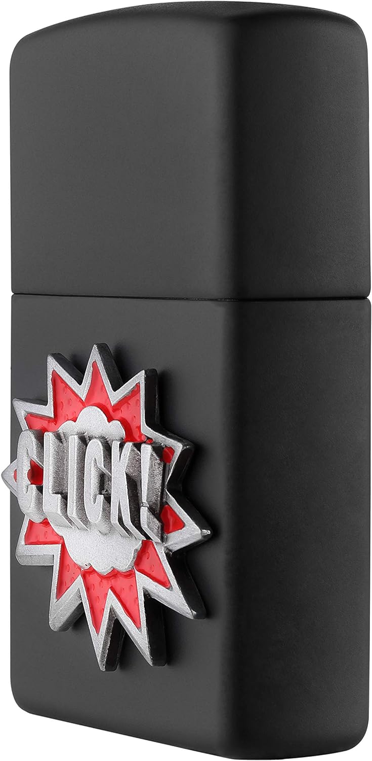 ZIPPO – Sturmfeuerzeug, Click, Emblem Attached, Black Matte, nachfüllbar, in hochwertiger Geschenkbo