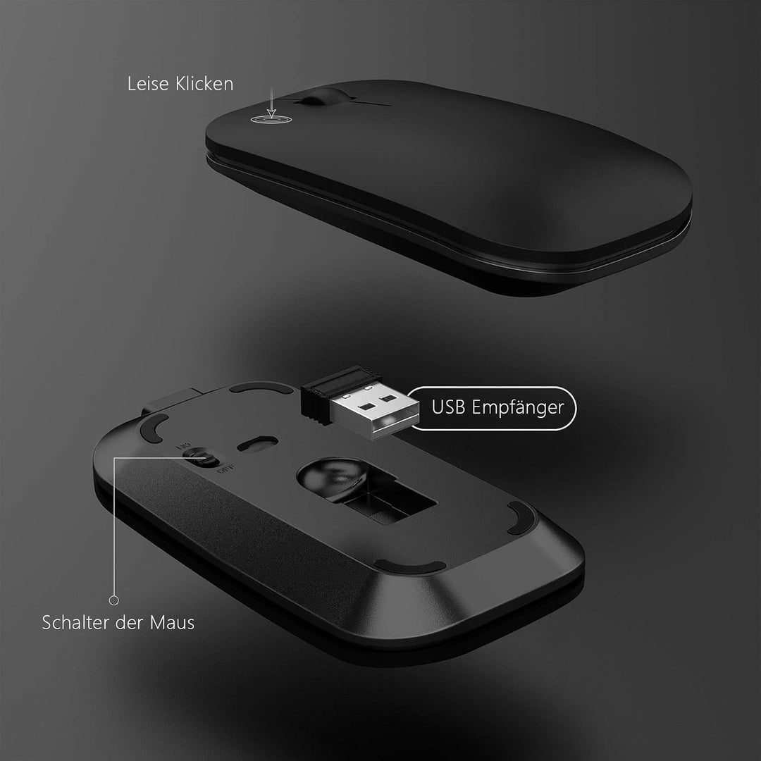 Kabelloses Tastatur Maus Set, seenda KS15F 2.4G Ultraflach Wireless Tastatur und Maus Aufladbar aus