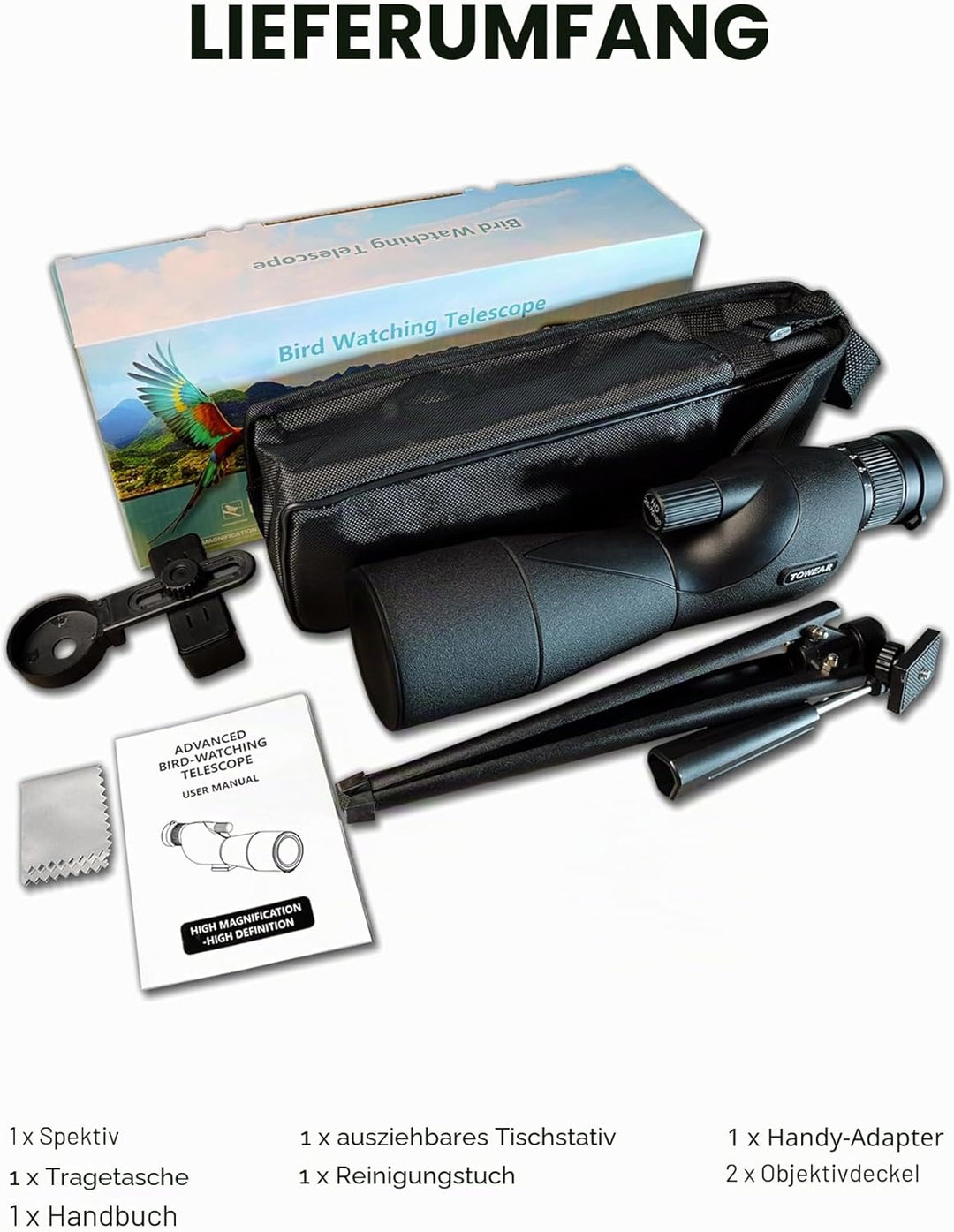 Spektiv Monokular Teleskop Hohe Vergrösserung HD 25-75x60 Variabler Multiplikator Low Light Nachtsic