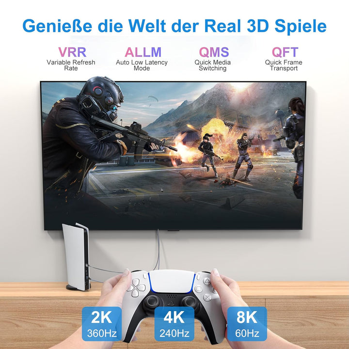 Glasfaser HDMI Kabel 7Meter 8K, 48Gbps Ultra High Speed Langes HDMI 2.1 Kabel Geflochten 8K@60Hz 4K@