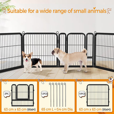 Yaheetech 12-teilig Welpenlaufstall 63cm hoch, Welpenauslauf mit 2 Türen, Automatische Verriegelung,