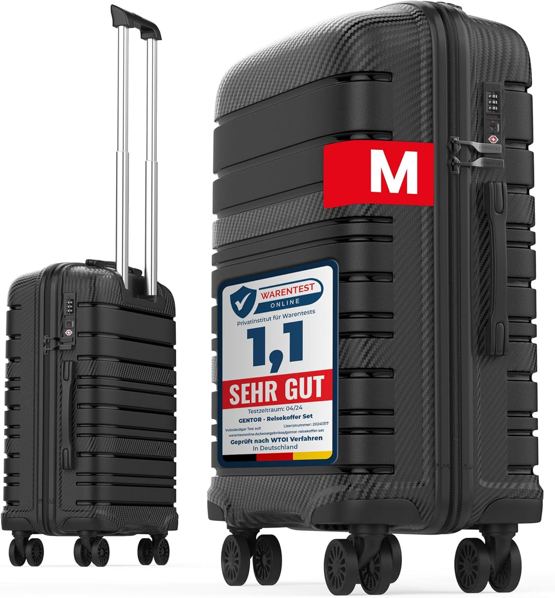 GENTOR Koffer Reisekoffer mit Rollen Carbonoptik Hartschalenkoffer Trolley Handgepäck mit TSA-Schlos