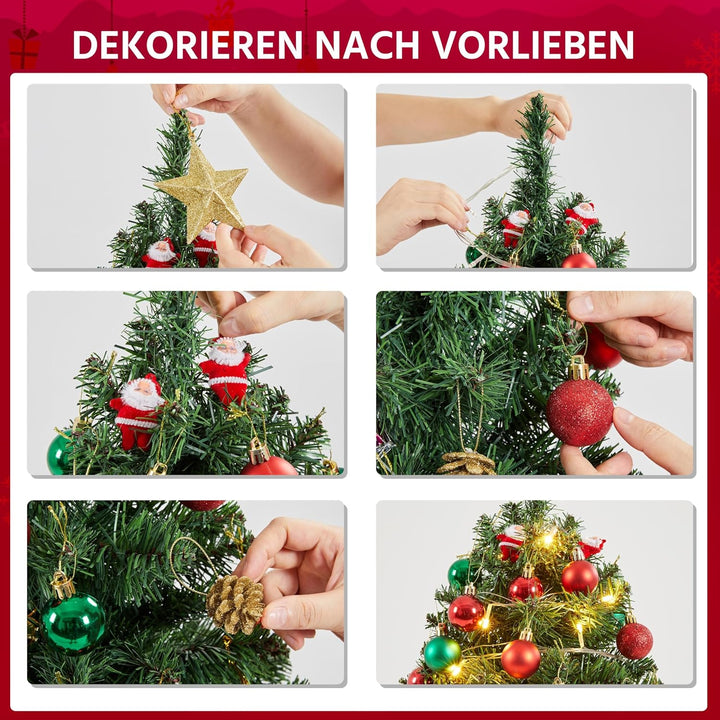 Yaheetech 90cm Mini Künstlicher Weihnachtsbaum mit 50 Warmweiss LED Beleuchtung & 60 Roten Beeren Kl
