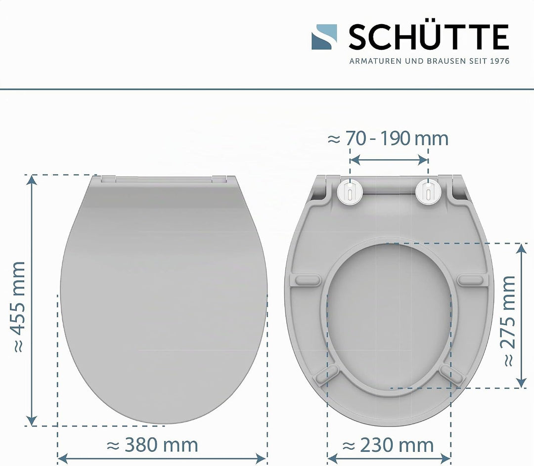 SCHÜTTE 82702 WC-Sitz Duroplast SLIM GREY, Toilettensitz mit Absenkautomatik und Schnellverschluss f