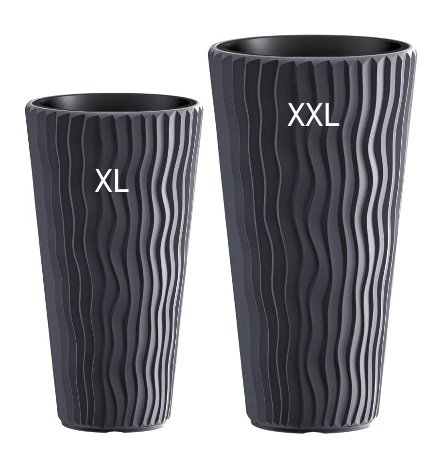 MELTOM Blumentopf mit vertikaler Wellenoptik herausnehmbarem Einsatz Hoch 3D Effekt in Anthrazit: XX