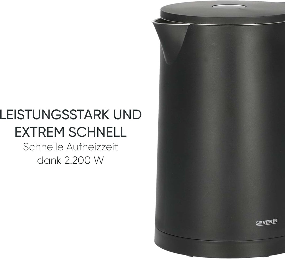 SEVERIN Cool-Touch Wasserkocher, doppelwandiger Wasserkocher, farbige LED-Temperatur-Rückmeldung im