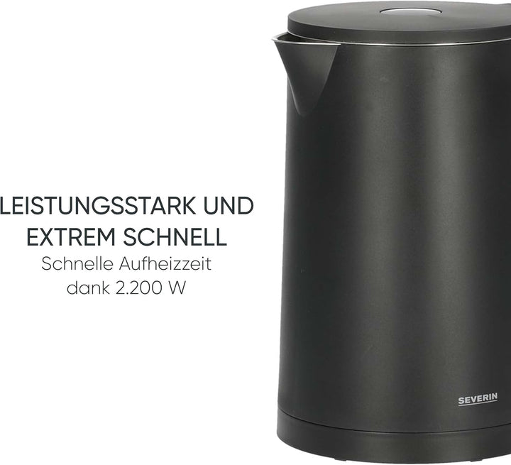 SEVERIN Cool-Touch Wasserkocher, doppelwandiger Wasserkocher, farbige LED-Temperatur-Rückmeldung im