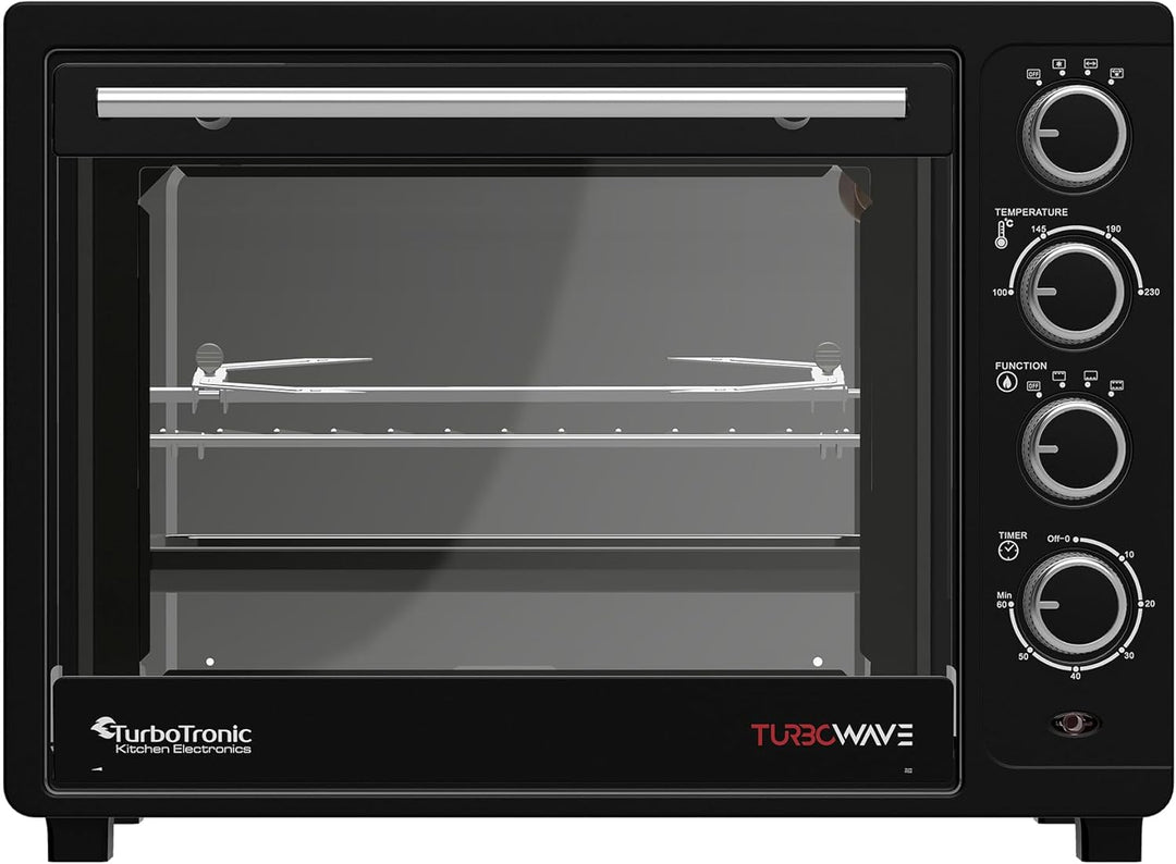 TurboTronic Minibackofen mit Umluft 35l schwarz 1600W, Mini Backofen mit 2 Backblechen, Timer, Pizza