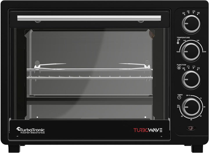TurboTronic Minibackofen mit Umluft 35l schwarz 1600W, Mini Backofen mit 2 Backblechen, Timer, Pizza
