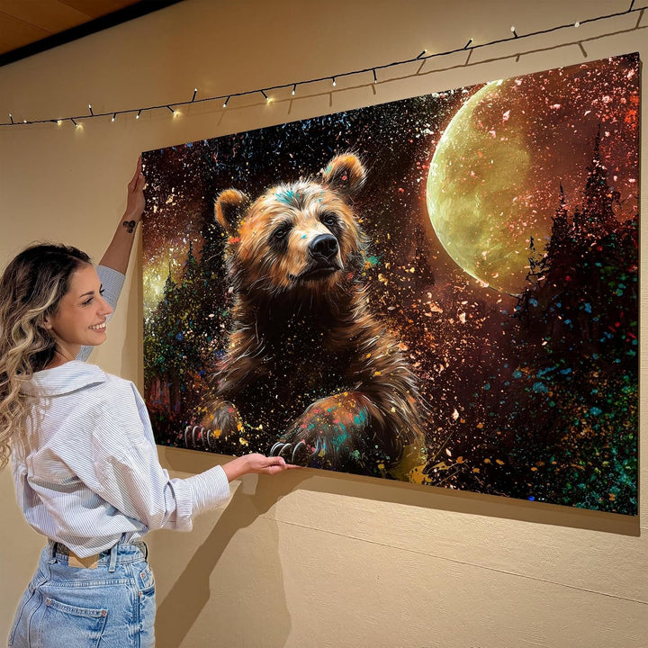Artmazing | Bär Bild Mond | Pop Art Bilder Bären modern | Wohnzimmer | Bärenbilder Modern | S Art Bi