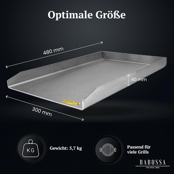 BABOSSA Grill Plancha aus V2A Edelstahl – Erstklassige Verarbeitung & perfekte Hitzeverteilung – kom