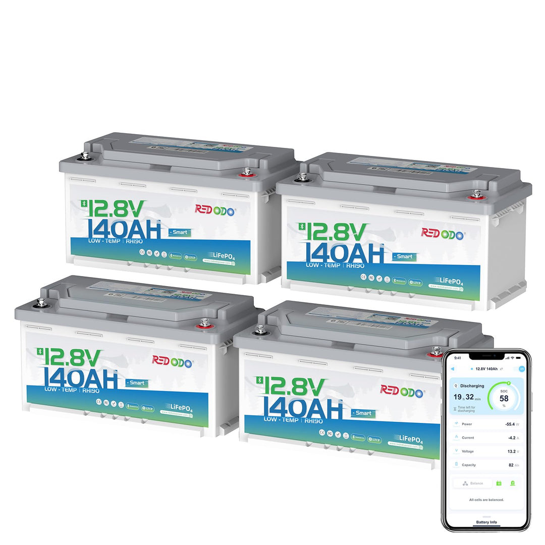Redodo [4PACK] 12V 140Ah H190 Bluetooth LiFePO4 Batterie mit 189mm Höhe, 1792Wh Tiefzyklus Lithium B