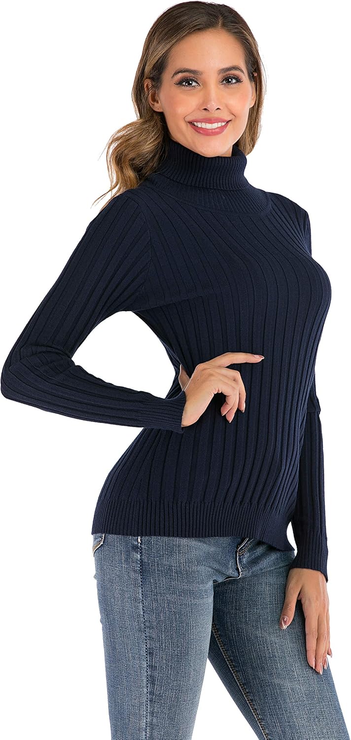 Enjoyoself Damen Strickpullover Gerippter Rollkragenpullover Feinstrick Elegant Langarm Strickpulli