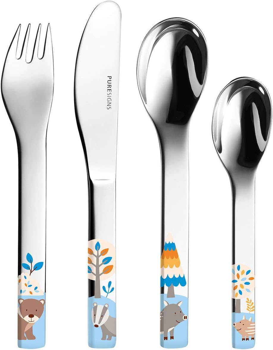 Puresigns FRIENDS Kindergeschirr Set 7-teilig - Langlebiges Design mit Waldtieren - Dachs, Bär & Wil