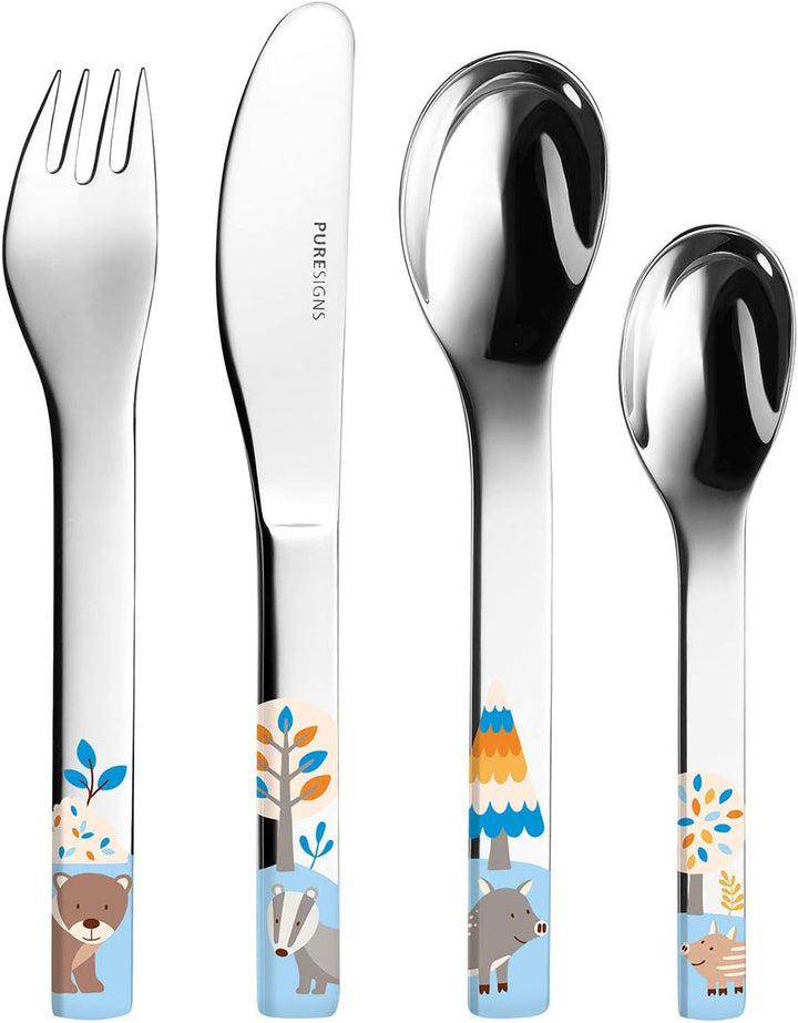 Puresigns FRIENDS Kindergeschirr Set 7-teilig - Langlebiges Design mit Waldtieren - Dachs, Bär & Wil
