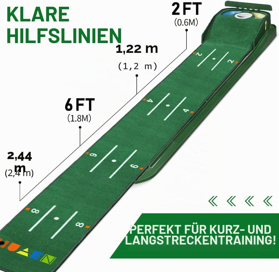Putting-Grün, Indoor-Matte Mit Ballrücklauf und 3 Löchern, Golf-Trainingsausrüstung für Zuhause oder