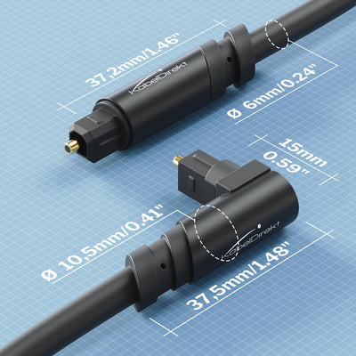 KabelDirekt – TOSLINK-Kabel 90° gewinkelt mit 0% Signalverlust – 15 m – Glasfaserkabel für Soundbar