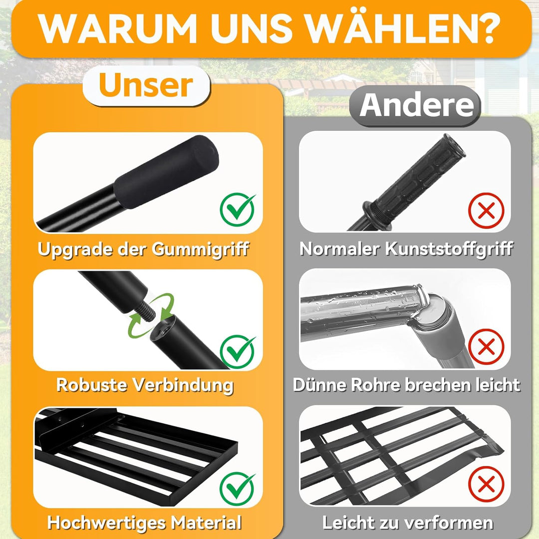 Warmfay Rasenrechen 45x25 cm inkl. 2M Verstellbarem Metallstiel mit Gewinde-Verschraubungssystem, Ha