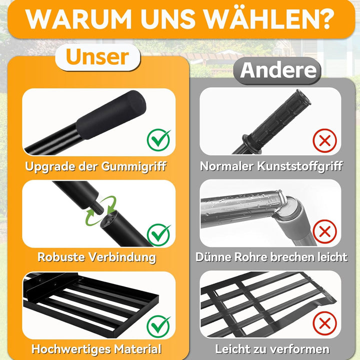 Warmfay Rasenrechen 45x25 cm inkl. 2M Verstellbarem Metallstiel mit Gewinde-Verschraubungssystem, Ha