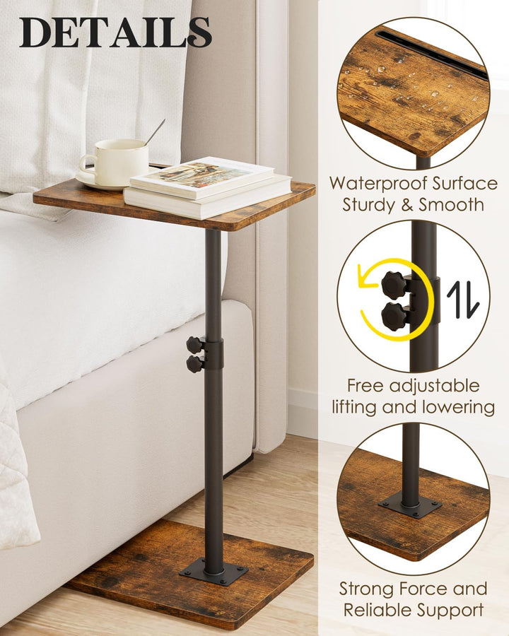 Beistelltisch C-Form, 360°Rotierend Couchtisch Klein, Höhenverstellbar Sofatisch,40x30x(45-81) cm,Ho