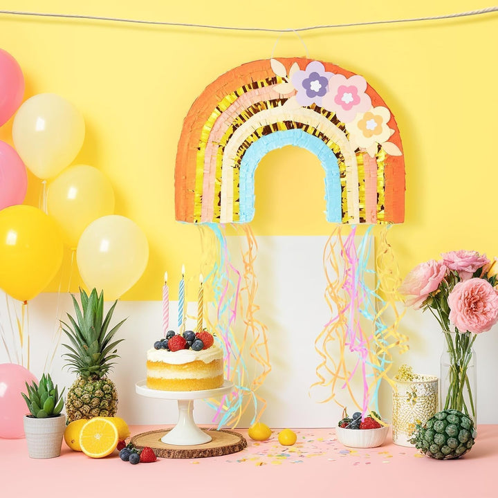 WERNNSAI Regenbogen Pinata - Geburtstag Pinata Deko Junge Mädchen Kinder Regenbogen Piñata mit Stock