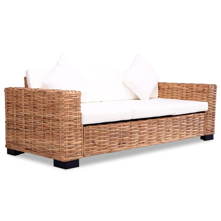 Tidyard 3-Sitzer-Sofa Rattan-Sofa Gartensofa Natürliches Rattan und Mango-Holz Loungesofa mit Sitz-